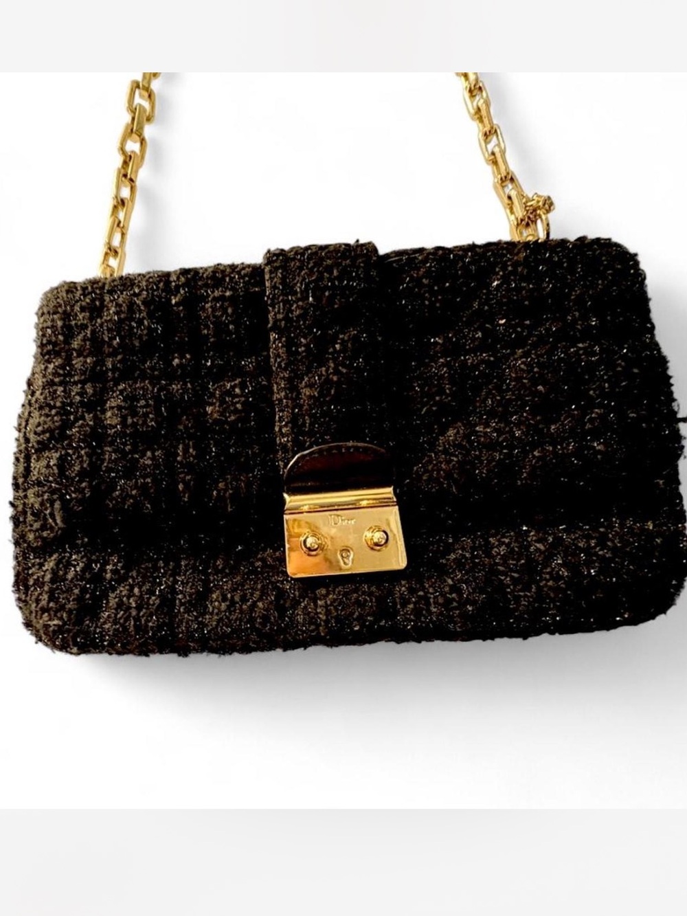 Dior Black Tweed Crossbody Bag with Gold Hardware